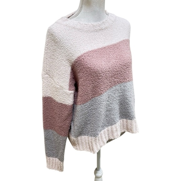 Altar'd State blush Pink & Gray Striped colorblock casual oversized Sweater xs - Picture 3 of 10